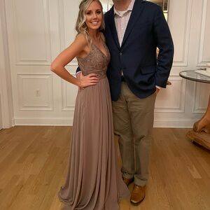 Brown Ruched Maxi Dress with Spaghetti Straps